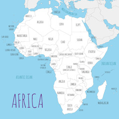 Political Africa Map vector illustration with countries in white color. Editable and clearly labeled layers.