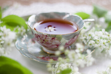 cup of tea with flowers