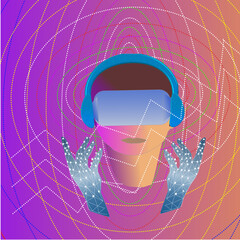 person in VR glasses, virtual reality, digital technology concept ,vector illustration 