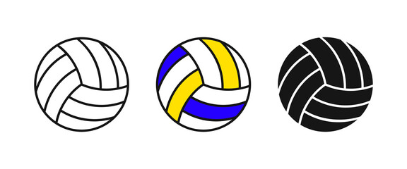 Volleyball ball vector set. Round shape ball with sections, volleyball game icon, logo for sport shop