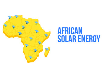 Solar panels are located on the map of Africa. Vector illustration