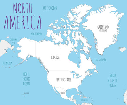 Political North America Map Vector Illustration With Countries In White Color. Editable And Clearly Labeled Layers.