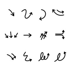 Set of black hand drawn arrow element vector. Collection of doodle arrows, lines, symbol, pointing mark, shapes on white background. Simple icon illustration for education, decoration, map.