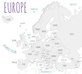 Political Europe Map vector illustration isolated in white background. Editable and clearly labeled layers.