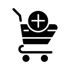 Shopping cart black glyph icon. Selected items in basket. Website interface. Online shopping. Goods assortment. Silhouette symbol on white space. Solid pictogram. Vector isolated illustration