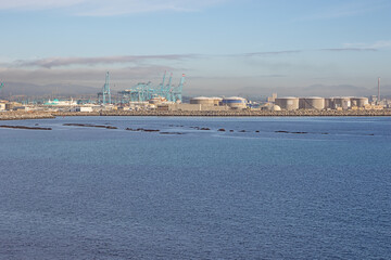 Fototapeta na wymiar Harbor facilities in the port of Algeciras in the Bay of Gibraltar