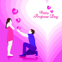 Young man proposing his girlfriend on propose day during valentine week. Beautiful romantic background of lovable couple.
