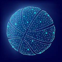 Basketball ball consisting of 3D triangles, lines, points and links. Vector illustration of EPS 10.