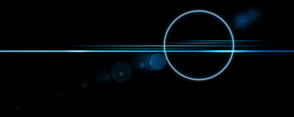 Neon abstraction on a dark background, cosmic rays. Space illustration with round luminous star and rays.