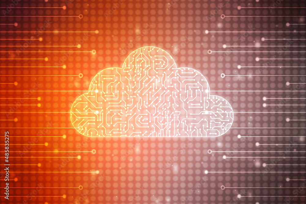 Poster 2d illustration of cloud computing, digital cloud computing concept background. cyber technology, in