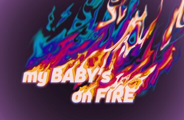 My Baby's on Fire. Abstract concept colorful illustration in the 80s and 90s synthwave style design with depth of field blazing colors on dark background.