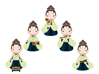 A set of  Hina dolls goninbayashi