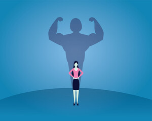Fototapeta na wymiar Strong woman concept, businesswoman with strong big muscle shadow