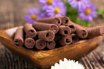 chocolate tubes with chocolate filling