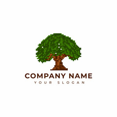 Obraz premium Pixel art Oak tree logo design