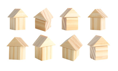 Toy wood blocks in home shape isolated on white background. Real estate concept.