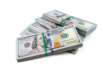 One hundred dollars banknotes isolated on white background