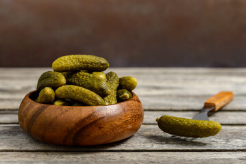 Pickles in a wooden bowl