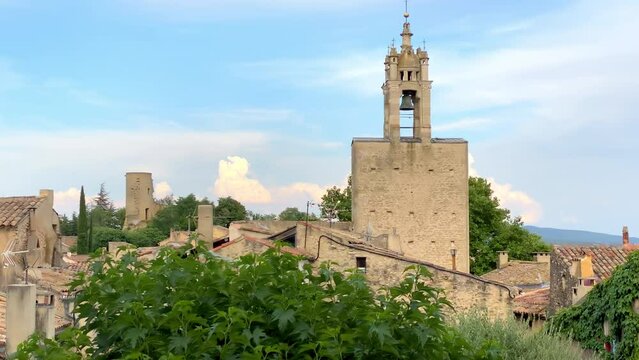 Clock tower of the village of Cucuron in the Luberon valley in Provence, France