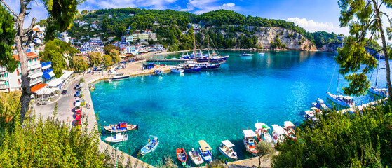 Picturesque Alonissos island - relaxing tranquil hollidays in Greece. beautiful Patitiri bay. Sporades. Greek summer holidays