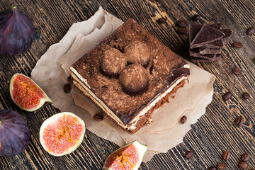 chocolate cake with buttercream , close up