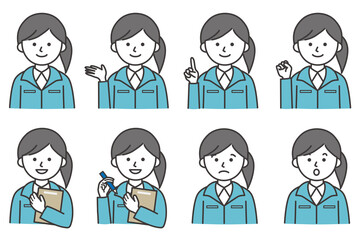 案内をする作業着姿の女性イラスト