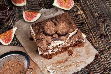 chocolate cake with buttercream , close up