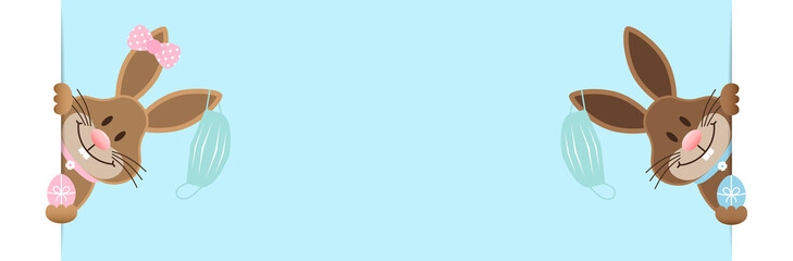 2 Osterhasen Mädchen und Junge Maske Am Ohr Ostereier Banner Innen Himmel