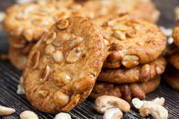 wheat-oatmeal cookies with peanuts, closeup