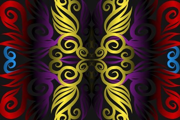 seamless colourful illustration caleidoscope gradient flower art pattern of indonesian traditional tenun batik ethnic dayak ornament for wallpaper ads background sticker or clothing