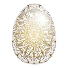 Decorative hand drawn white egg with golden patterns, mandala. Abstract ornament vector illustration for Happy Easter holiday isolated on white background