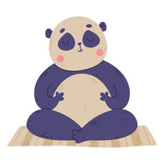 Funny Panda Animal on Yoga Mat Practicing Asana and Breathing Vector Illustration