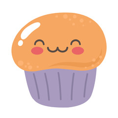 Happy cupcake kawaii. Food vector illustration.