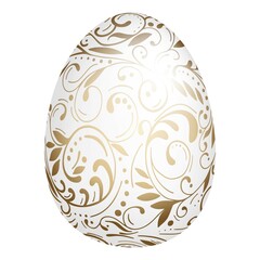 Decorative hand drawn white egg with golden leaves. Abstract ornament vector illustration for Happy Easter holiday isolated on white background