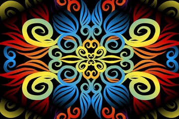 seamless colourful illustration caleidoscope gradient flower art pattern of indonesian traditional tenun batik ethnic dayak ornament for wallpaper ads background sticker or clothing