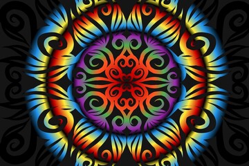 seamless colourful illustration caleidoscope gradient flower art pattern of indonesian traditional tenun batik ethnic dayak ornament for wallpaper ads background sticker or clothing