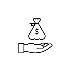 Pictograph of money in hand icon. hand holding money vector illustration on white background