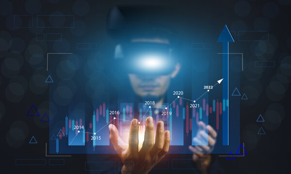 Businessman  use smartphone visual screen technology trading online or Investment stock market.VR glasses metaverse avatar