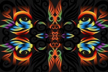 seamless colourful illustration caleidoscope gradient flower art pattern of indonesian traditional tenun batik ethnic dayak ornament for wallpaper ads background sticker or clothing