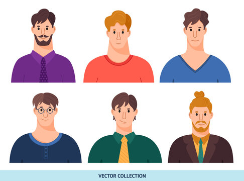 Portraits of various men, different men - vector set. Vector illustration in flat style, profile picture, avatar