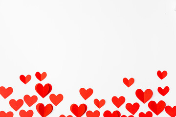 Valentine's Day background. Gifts, hearts on white. Concept of love and affection. Holiday card.