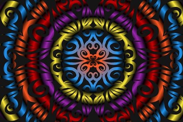 seamless colourful illustration caleidoscope gradient flower art pattern of indonesian traditional tenun batik ethnic dayak ornament for wallpaper ads background sticker or clothing