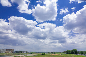 Obraz premium 東京 多摩川河川敷 初夏の空
