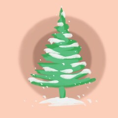 simple christmas tree in the snow on a beige background illustration 