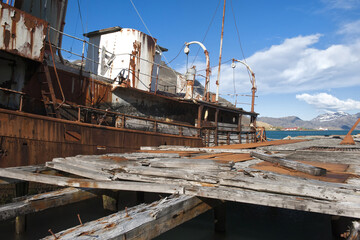 Abandoned Whaling ship rusting, Former Grytviken Whaling Station, South Georgia