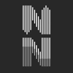 Set letter N logo initial monogram minimal style, identity symbol striped black and white vertical parallel thin lines, calligraphic creative design element.