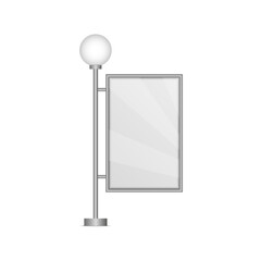 Lamppost with round lamp with blank advertising banner mockup rectangular shape realistic urban space element.