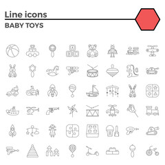 Baby Toy Thin Line Related Icons Set on White Background. Simple Mono Linear Pictogram Pack Stroke Logo Concept for Web Graphics