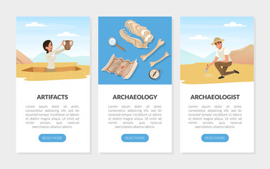 Landing Page with Archaeologist Working on Excavations in Search of Archaeological Remains Vector Template
