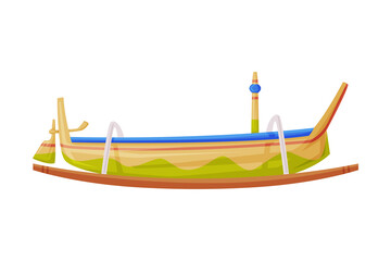Wooden Boat as Bali Traditional Cultural Attribute Vector Illustration